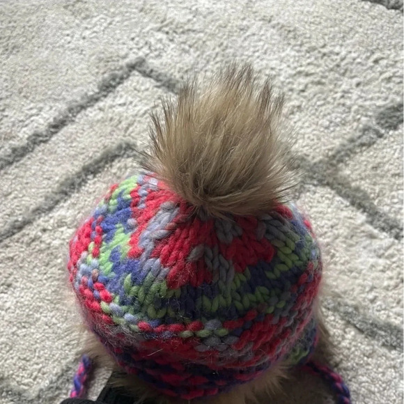 Aerie Wool Alpaca Knit Fur Pink purple  Trapper Winter Hat Pom Pom - Picture 6 of 9